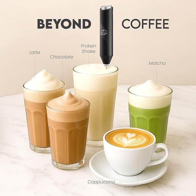 Zulay Kitchen Powerful Milk Frother Handheld with 2 Duracell AA Batteries – Ultra Fast Frother Wand Electric Drink Mixer for Coffee, Lattes, Cappuccinos, Matcha & Hot Chocolate – Portable Foam Maker