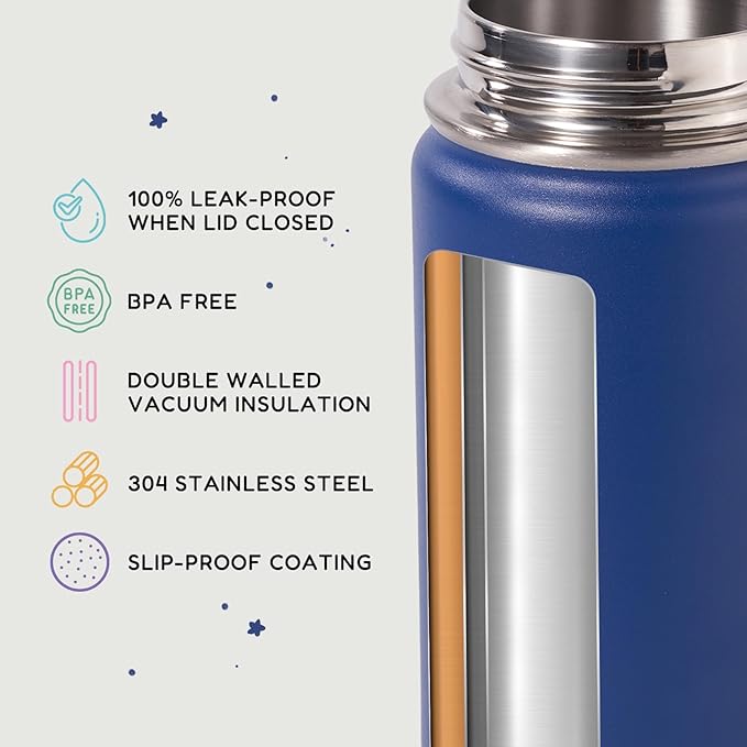 12oz Kids Water Bottle for School, Toddler Water Bottles with Straws, Insulated Water Bottles for Boys&Girls, Stainless Steel Vacuum Insulated Bottle for Kids, Leak-Proof, BPA-Free, Blue