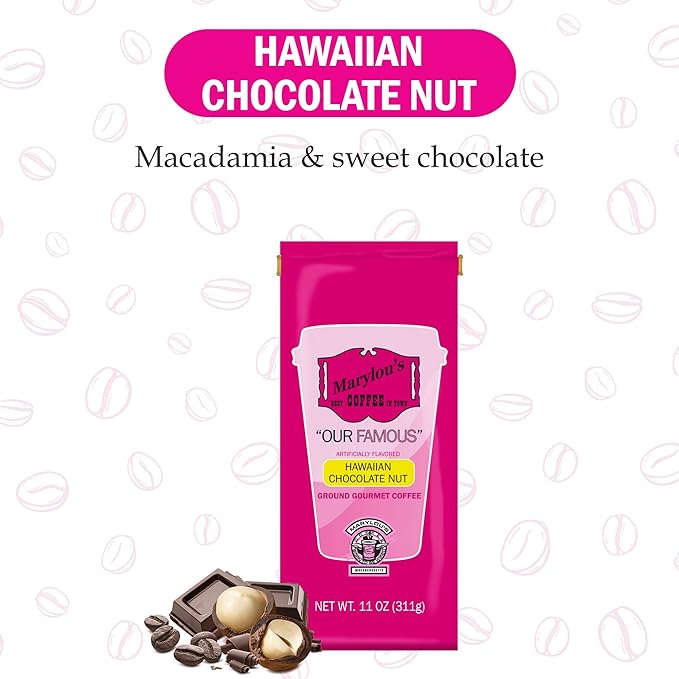 Marylou’s Coffee – Hawaiian Chocolate Nut Flavored Ground Gourmet Coffee – 11 oz