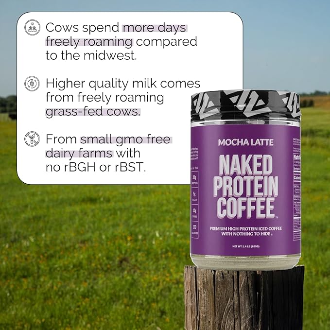 NAKED Mocha Latte Protein Coffee - Premium Colombian Iced Coffee Protein Shake Drink, Delicious Keto Friendly and Gluten Free, 17 Servings