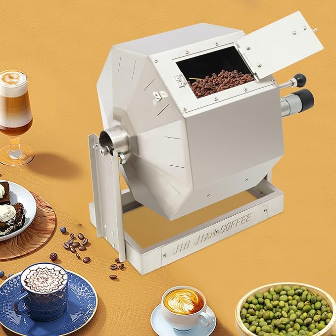 Coffee Bean Roaster with Speed Controller, 14.5L Gas Burner Drum Type Coffee Roaster Machine, Stainless Steel Automatic Rotary Roasting Machine for Commercial and Home Use