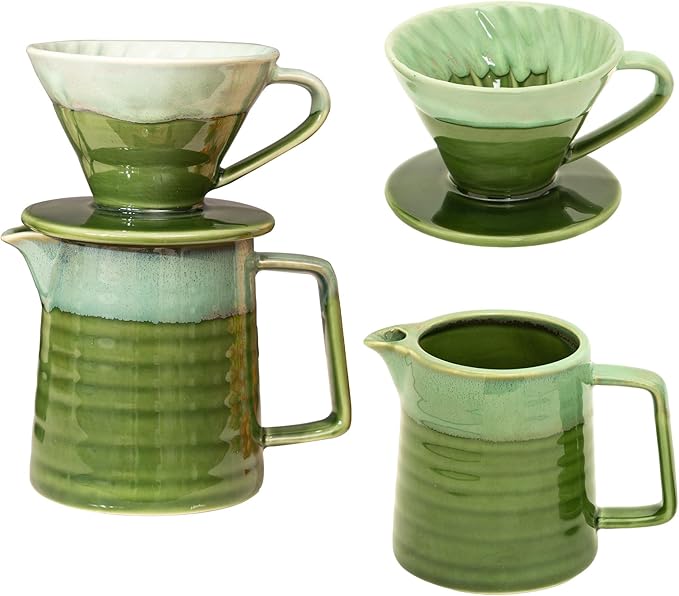 Topadorn Pour Over Coffee Maker Set, 13 Oz Ceramic Coffee Maker & Pour Over Coffee Dripper, Reusable Drip Coffee Maker for Café Restaurant Home Camping, Green