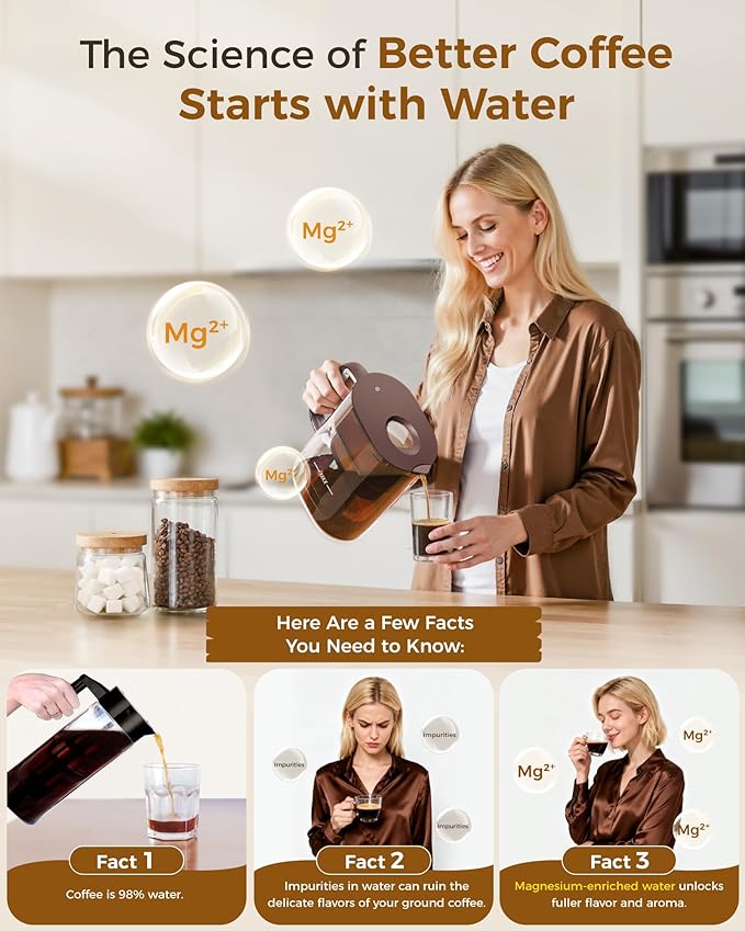 Waterdrop Cold Brew Coffee Maker with 1 Magnesium Water Filter, Well-Balanced Acidity, Unlocks Flavor and Aroma, BPA-Free, Precision Fine Mesh Filter for Iced Coffee, Tea, Lemonade, Brown