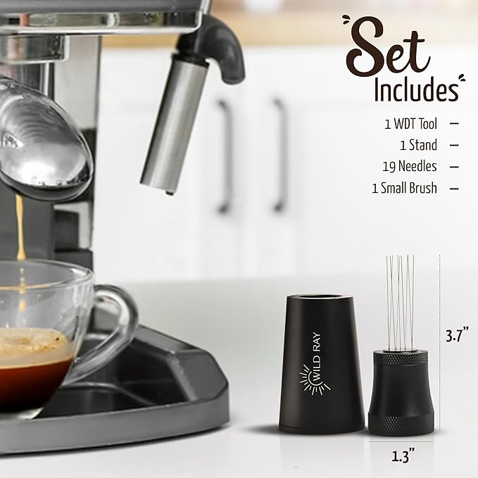 WDT Tool Espresso Distributor - WDT Espresso Set - 0.35mm 9 Needle Espresso Distribution Tool w/ 10 Espresso Needle Distributor - Aluminum Alloy Coffee Distribution Tool - Espresso Accessories Kit