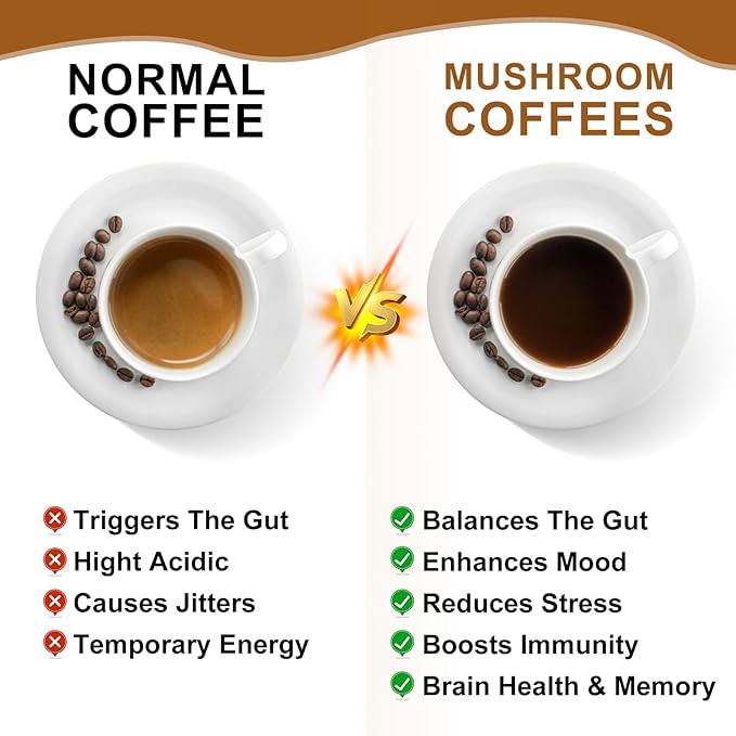 2Pack Mushroom Coffee - Lions Mane Mushroom Powder Arabica Instant Coffee with Lion's Mane, Reishi, Chaga, Cordyceps and Turkey Tail - Mushroom Coffe Alternative Support Immune & Focus, Brain Booster