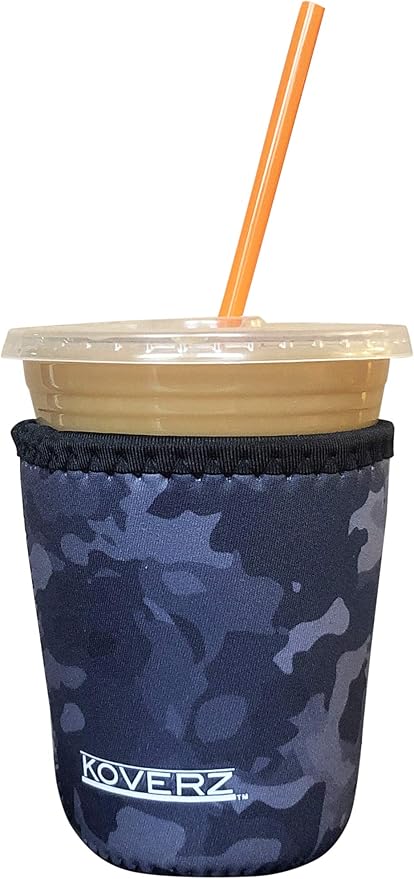 Koverz Iced Coffee Sleeve, Insulated Neoprene Cup Sleeve, Fits a 16 Oz. Coffee Cup, Washable and Reusable, Iced Coffee Accessories, Small Black Camo