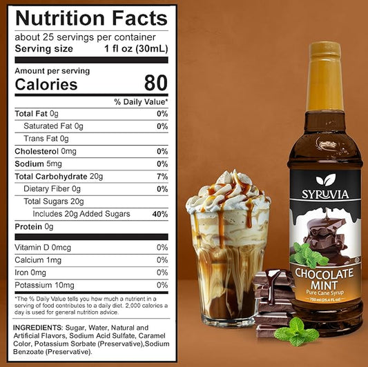 Syruvia Holiday Syrup Chocolate Mint - 25.4oz - Flavor Holiday Gift Set, Gluten-Free, Kosher With Pump