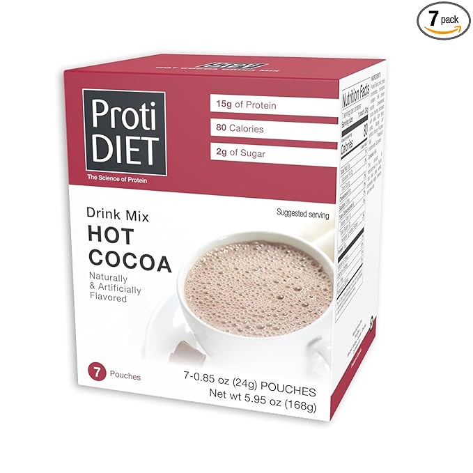 ProtiDIET High Protein Hot Cocoa Mix - 15g Protein - Quick and Easy-to-Prepare - Hot Cocoa High Protein Drink - 7 Packets