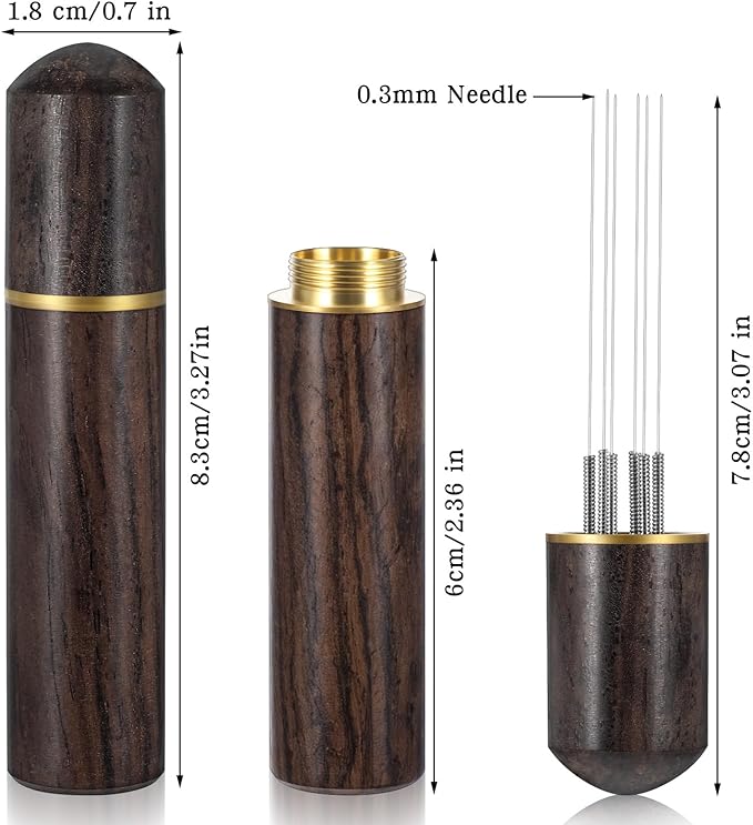Normcore Wdt Tool, 6 Needles 0.3 mm Espresso Needle Distributor for Clump-Free Grounds, Natural Wood Handle Wtd Tool Espressos, Professional Barista Hand Needle Type Espressos Stirrer
