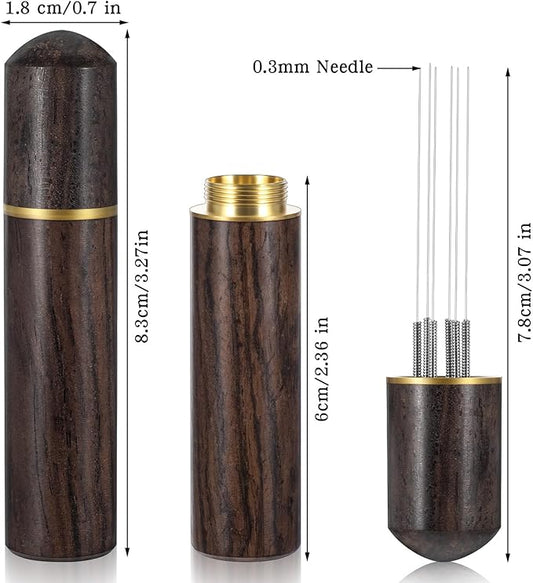 Normcore Wdt Tool, 6 Needles 0.3 mm Espresso Needle Distributor for Clump-Free Grounds, Natural Wood Handle Wtd Tool Espressos, Professional Barista Hand Needle Type Espressos Stirrer