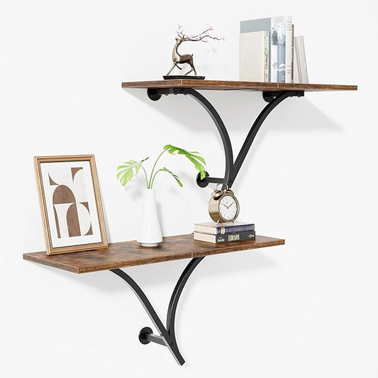 Floating Shelves, 26.7 Inch Long Wall Shelf Set of 2, Wide Display Shelf Wall Mounted Hanging Shelving for Bathroom, Living Room, Bedroom, Kitchen, Rustic Brown