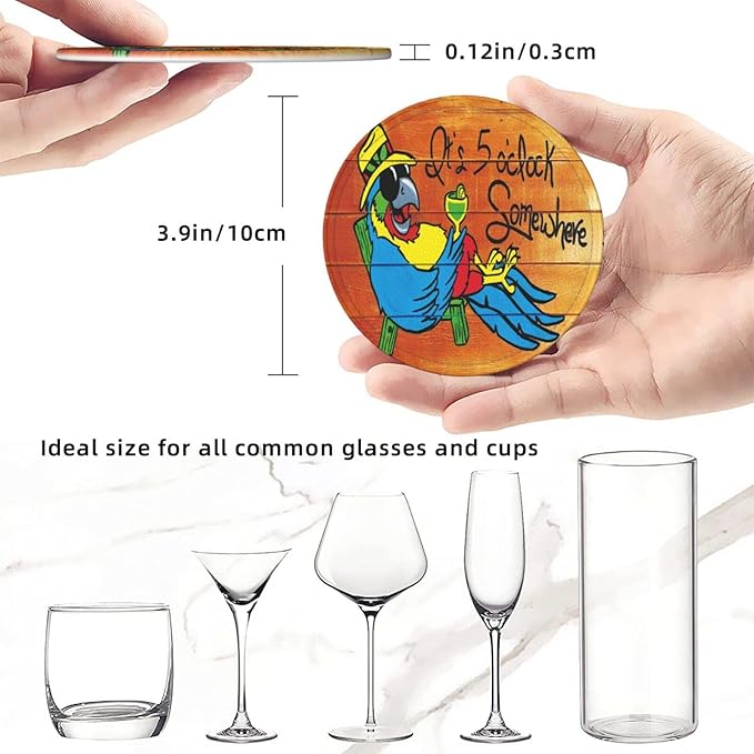 It's 5 O'Clock Somewhere Coasters Set of 6 for Drinks Coffee Table Gifts Home Décor 3.9 Inches