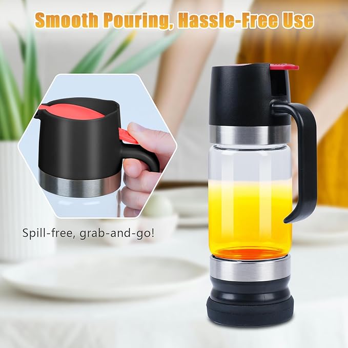 Ecopandy Honey Dispenser No Drip with Stand, 12 OZ Glass Honey Jar, Syrup Dispenser, Easy One Hand Use Honey Pot for Coffee or Tea, Mess Free Honey Dispenser for Syrup, Honey Container (2PCS Black)