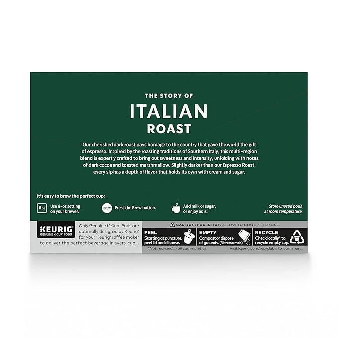 Starbucks K-Cup Coffee Pods, Dark Roast Coffee, Italian Roast, 100% Arabica, 1 box (10 pods)