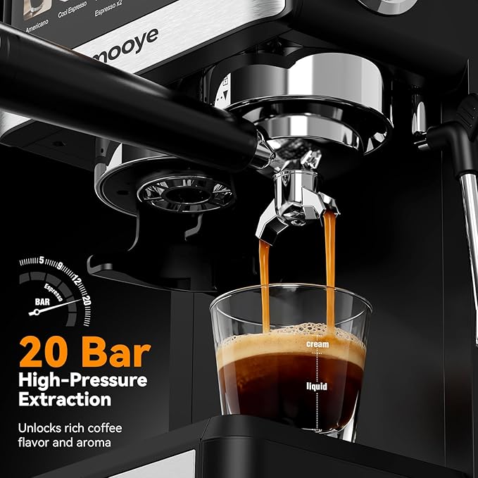 Espresso Machine with Grinder,20Bar Compact Espresso Maker with Steam Milk Frother,Coffee Maker for Home - Cappuccino Latte & Cold Brew Iced Coffee Maker & Americano, Gift for Women or Men