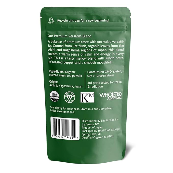 Midori Spring Emerald - Organic Ceremonial Matcha - Authentic Japanese, Organic, Kosher, Vegan 50g Bag