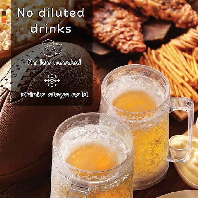 Beer Mugs For Freezer, Double Wall Insulated Plastic Glasses – Freezer Mugs, 16 oz – Perfect Frozen Beer Mugs for Home Bar Accessories, Gifts for Men, 1 Pack