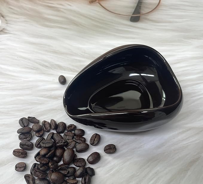 Newly Upgraded Coffee Bean Dosing Cup, Ceramic Dosing Dish for Coffee Beans, Ceramic Single Dose Measuring Tray, Coffee Bar Accessories (Solid Brown)