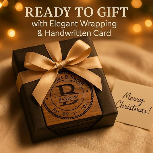 Personalized Coasters for Wedding Gifts, or Personalized Wooden Coaster Sets | Custom Coaster Set Options (2, 4, 6, 8, 16) | Handmade Wooden Coasters Made in The USA