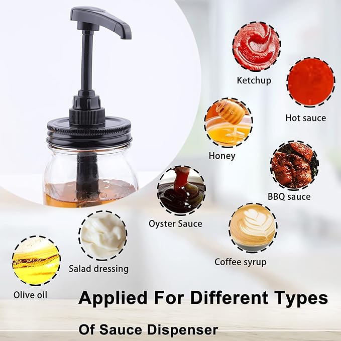 Mason Jar Syrup & Sauce Dispenser Pump Lids for Regular Mouth (2 Pack), Coffee Syrup Dispenser Pump Airtight & Leak-Proof Kitchen Food Grade (Jar Not Included)