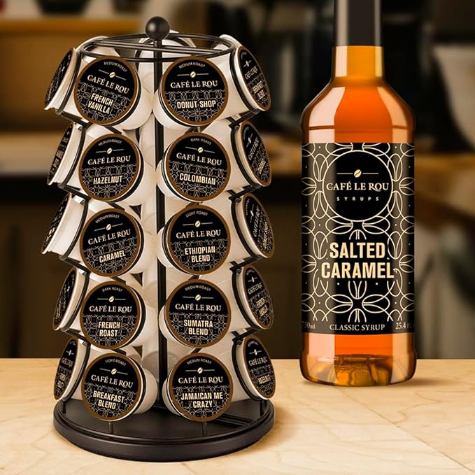 NEW Café Le Rou Salted Caramel Coffee Syrup 25.4 oz (Caramel, 1-pack)*Includes 1 Syrup Dispensers*Flavoring Syrup for Tea and Coffee