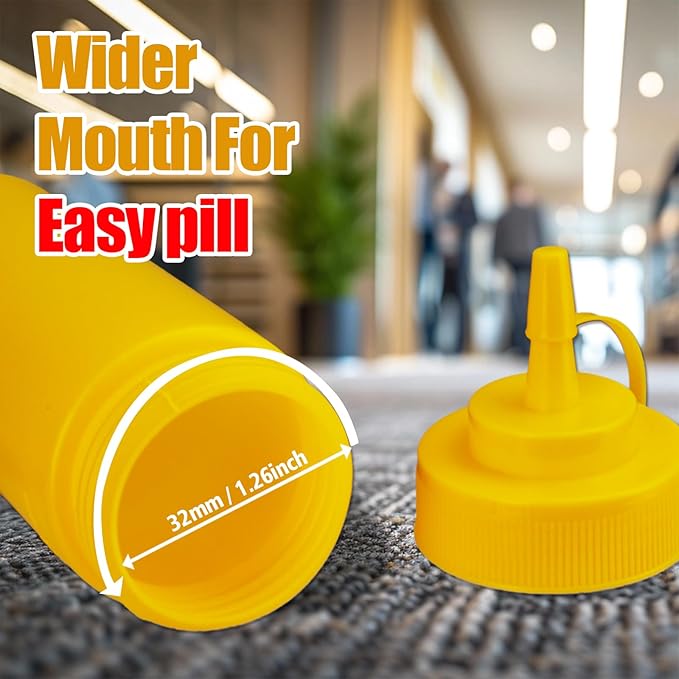 Squeeze Bottles for Sauces,Leak-Proof Condiment Dispenser, BPA-Free Kitchen Restaurant Squeeze Bottle Set with Wide Mouth for Ketchup, Mustard,Syrup,Dressings (Yellow, 4Pack-8oz(200ml))