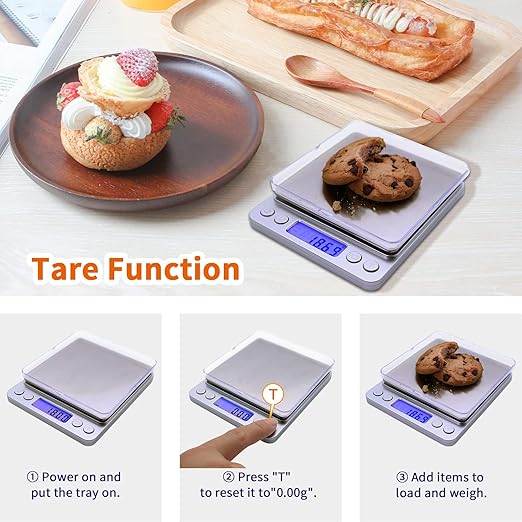 Barlunbee Gram Scale,Capacity 500g Accuracy 0.01g Mini Food Scales Digital Weight Grams and Oz,Small Kitchen High Precision for Espresso,Baking,Jewelry,Soap Making,Silver