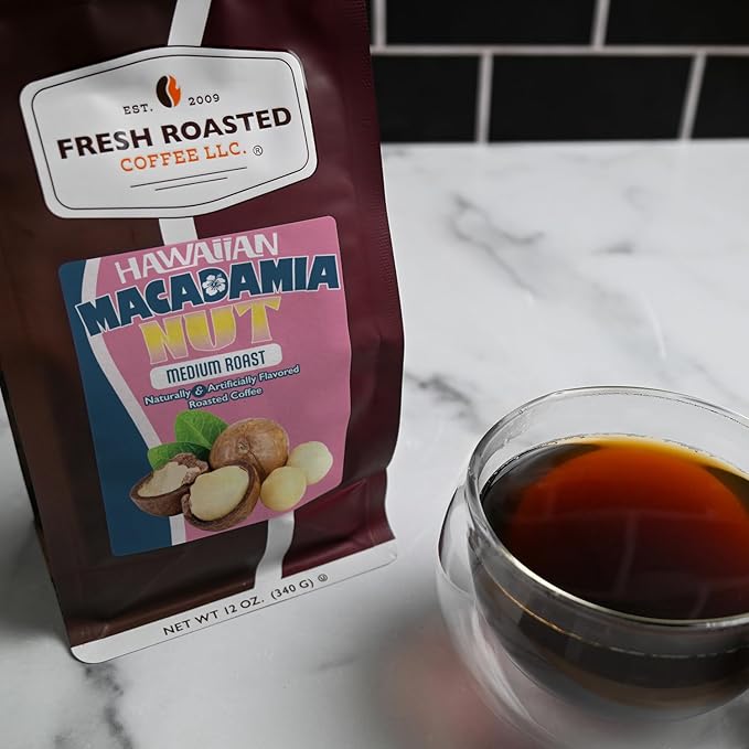 Fresh Roasted Coffee, Hawaiian Macadamia Nut Flavored Coffee, 12 oz, Medium Roast, Kosher, Ground