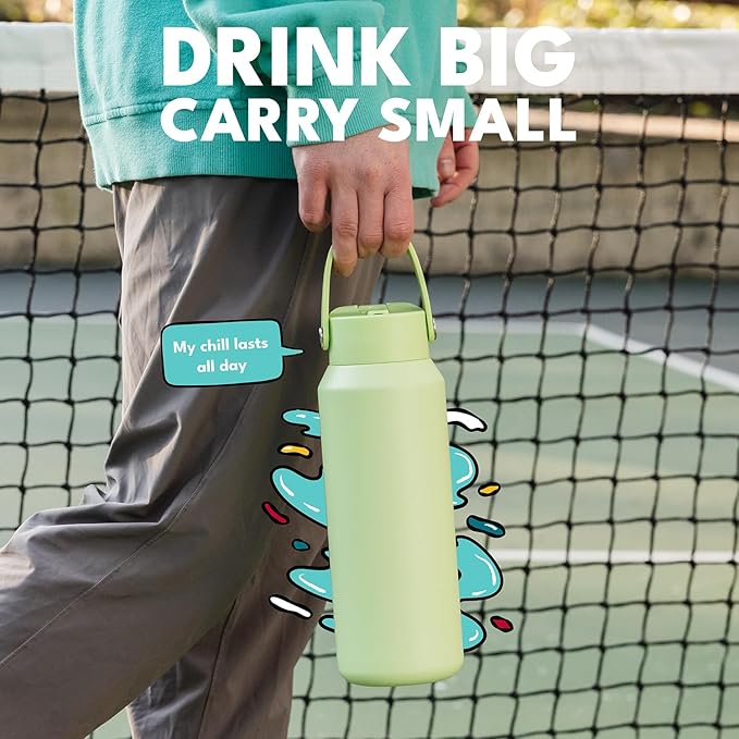Elemental 40oz Insulated Water Bottle with Straw - 100% Leak-Proof Stainless Steel Core Water Bottles for Travel, Sports and Gym - Double Wall Insulation & BPA Free - Key Lime