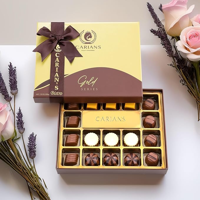 CARIANS Chocolate Gourmet Truffles Box, Assorted Pralines Box, Premium Gourmet Gift Basket, Assortment of Milk and Dark Chocolate Great for Anniversary, Thanksgiving, Christmas