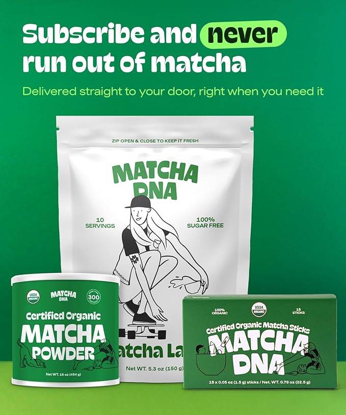 MatchaDNA Organic Matcha Powder Sticks x30 Pack (1.5g Each) – Instant Organic Matcha – Macha Green Tea Blend Unsweetened – Macha Powder Tea for Lattes, Drinks, Smoothies, Recipes, Healthy Beverage