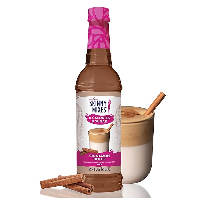 Jordan's Skinny Mixes Syrups Sugar Free Coffee Syrup, Cinnamon Dolce Flavor Drink Mix, Zero Calorie Flavoring for Chai Latte, Protein Shake, Food and More, Gluten Free, Keto Friendly, 25.4 Fl Oz, 1 Pack