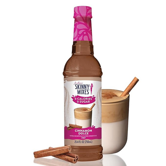 Jordan's Skinny Mixes Syrups Sugar Free Coffee Syrup, Cinnamon Dolce Flavor Drink Mix, Zero Calorie Flavoring for Chai Latte, Protein Shake, Food and More, Gluten Free, Keto Friendly, 25.4 Fl Oz, 1 Pack