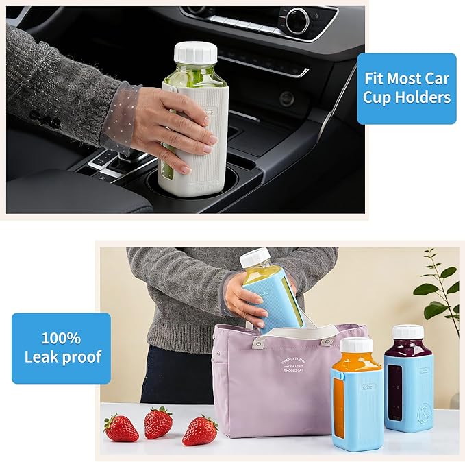 Syntic 1 Pack 16 Oz Glass Milk Storage Bottle with Airtight Lid & Pour Spouts, Milk Storage Containers for Fridge with Clear Scales - Milk Collection Bottles with Gray Protective Case