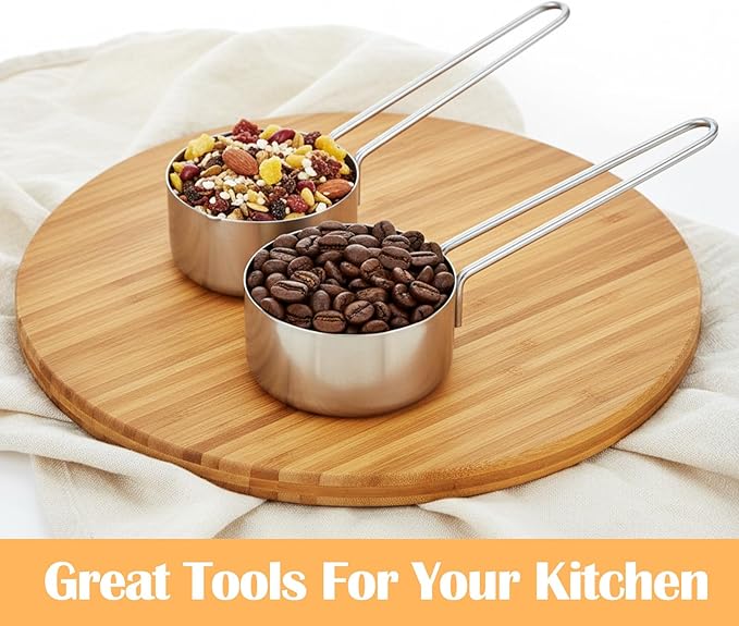 Ouligay 2 PCS 1/4 Cup Measuring Cup 60 ml Measuring Cups Stainless Steel 2 Oz Teaspoon Measure Spoon Liquid Measure Scoop for Coffee Cooking Baking Dishwasher Safe