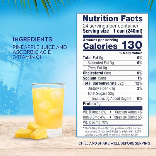 Dole 100% Pineapple Juice, No Added Sugar, Excellent Source of Vitamin C, 100% Fruit Juice, Packaging May Vary, 8.0 Fl Oz (Pack of 24)