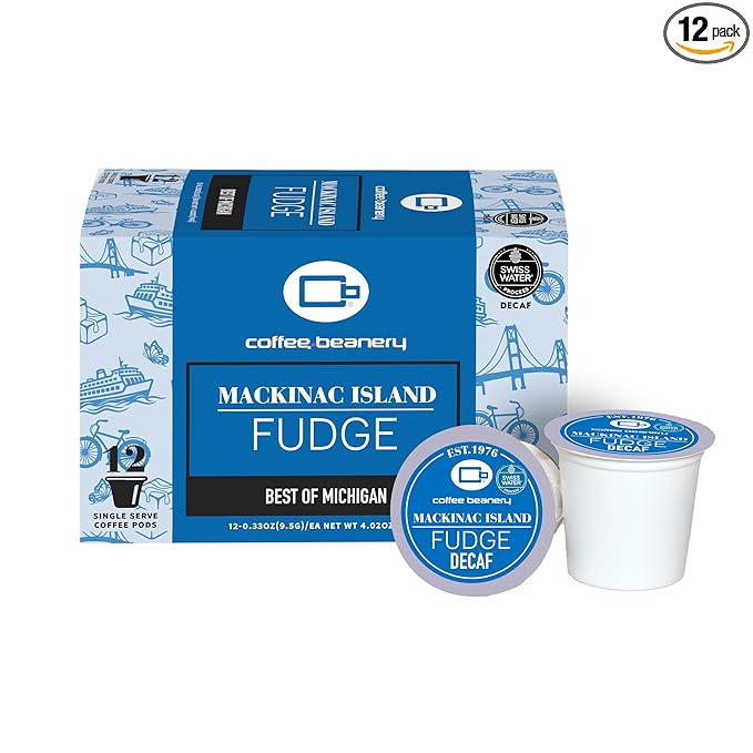 Mackinac Island Fudge Decaf Coffee Pods by Coffee Beanery | 12ct Medium Roast Arbica Coffee