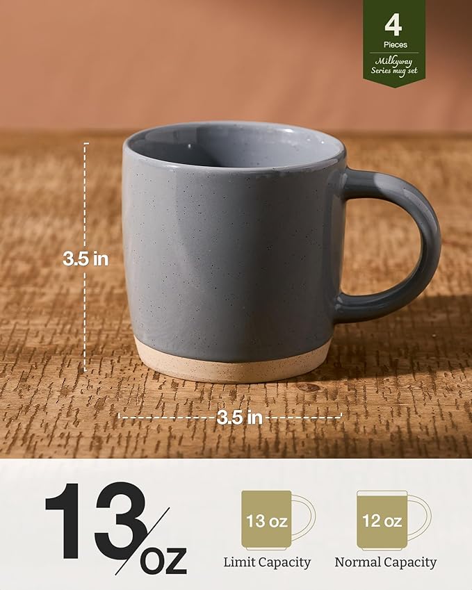 famiware Coffee Mugs for 4, 13 oz Mug Set, Drinking Cup with Handle for Coffee, Tea, Cocoa, Milk, Milkyway serise, Dark Gray