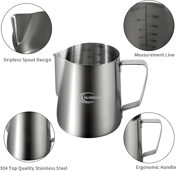 Milk Frothing Pitcher, 12 Oz (350 ml) Stainless Steel 304 Grade, Equipped with Decorating Art Pen, Latte Art Barista Style, Steam Pitcher, Milk Jug