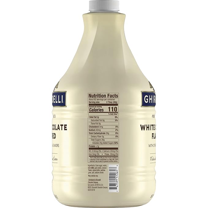 Ghirardelli White Chocolate Flavored Sauce 87.3 Ounce Bottle with Ghirardelli Stamped Barista Spoon & Pump