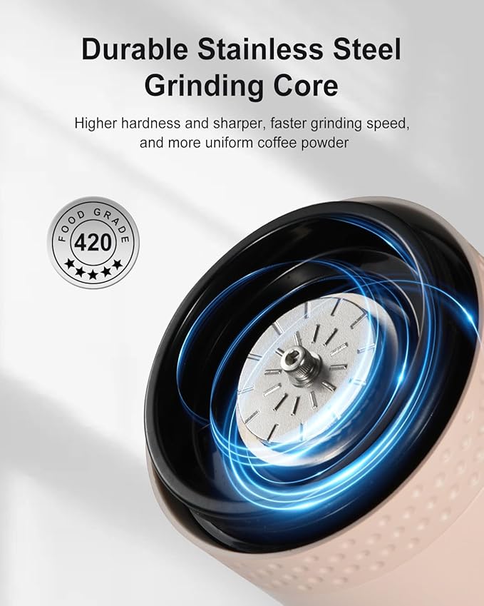 Portable Electric 420 Stainless Steel Burr Coffee Grinder, Rechargeable Espresso Grinder with 38 Adjustable Grind Settings (White)