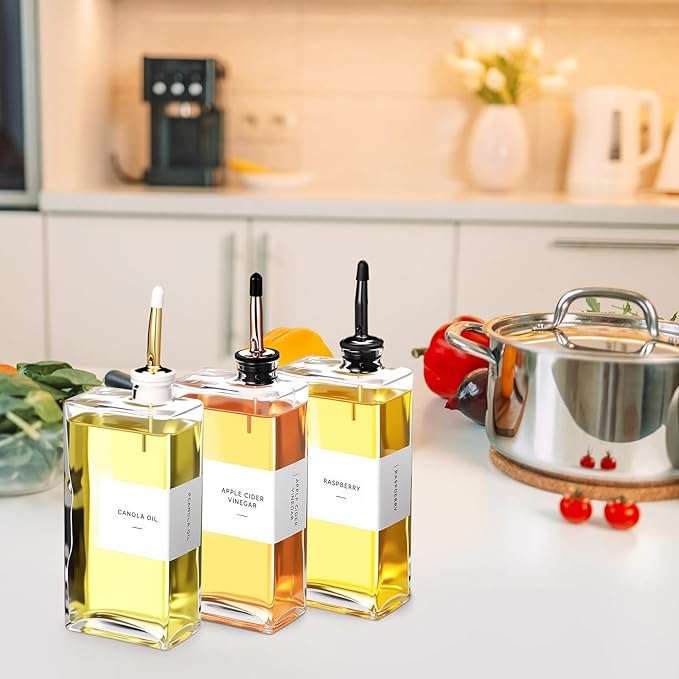 3 Sets Olive Oil Dispenser Bottles for Kitchen with Nozzles Funnel Labels Cooking Oil Dispenser 500ml Set for Kitchen Vinegar Coffee Syrup (Colorful)