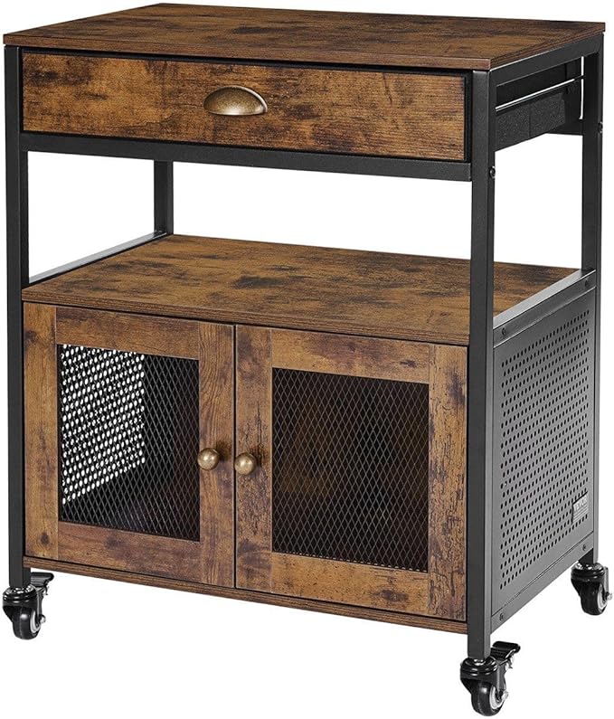 Farmhouse Coffee Bar Cabinet with Wheels, 24 Inch Movable Sideboard with Storage, Multi-Purpose Buffet Table for Kitchen, Entryway Decor