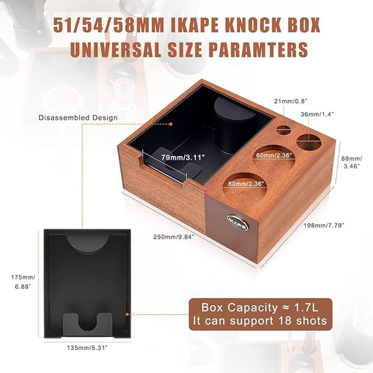 IKAPE 51/53/54/58mm Espresso Knock Box, Sandywood Coffee Station, Tamper Tools, Distributor, Portafilter & Puck Screen Accessories, Natural Sandywood Station Base