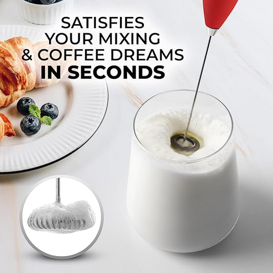 Zulay Powerful Milk Frother for Coffee with Upgraded Titanium Motor - Handheld Frother Electric Whisk, Milk Foamer, Mini Mixer and Coffee Blender Frother for Frappe, Latte, Matcha, No Stand - Red
