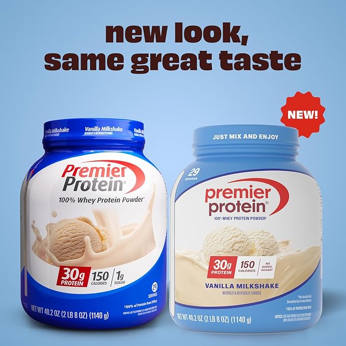 Premier Protein Powder, Vanilla Milkshake, 30g Protein, 1g Sugar, Gluten Free, No Soy, 40.2 oz (29 Servings)