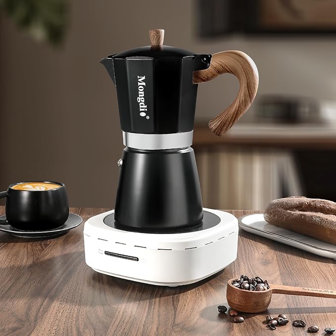 Mongdio Stovetop Espresso Maker Moka Pot, Cuban Coffee Maker Stove top coffee maker Moka Italian Espresso Greca Coffee Maker Brewer Percolator, 9 Espresso Cups, 15 oz - Black