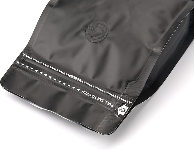 50 Pack Coffee Bags with Aluminum Foil and Degassing Valve, Resealable High Barrier Storage Bags, Odor-Proof for Coffee Beans, Stand Up Coffee Pouch, Flat Bottom (Medium-12OZ, Black)