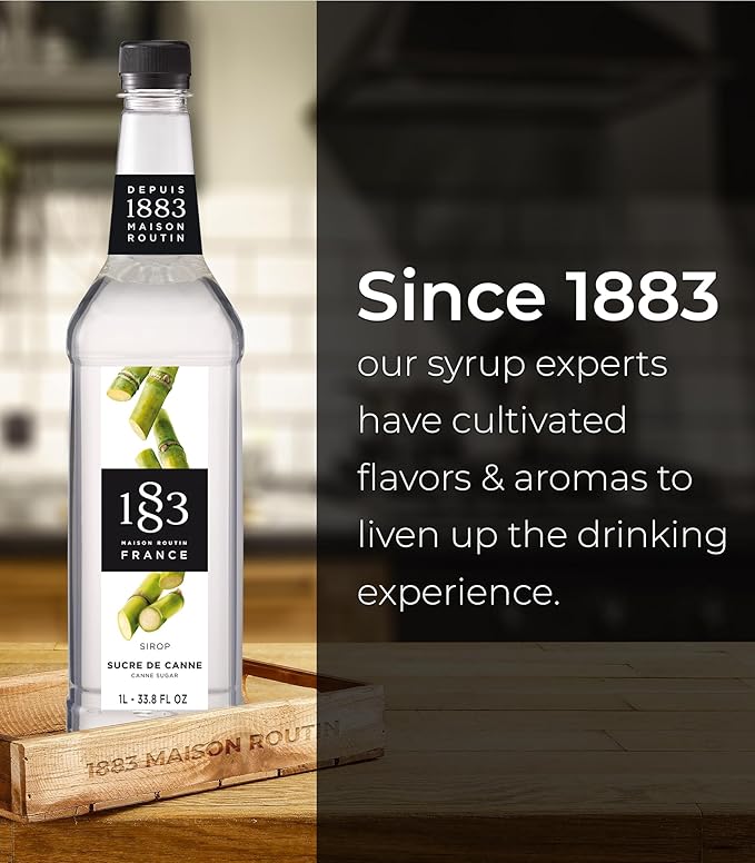 1883 Coffee Syrup, Pure Cane Sugar Syrup for Drinks, Made in France, 1 Liter Plastic Bottle