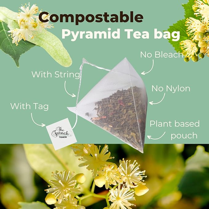 The French Touch Linden Flowers Tea ORGANIC | 2.0g x 30 Pyramid Bags | 100% Certified USDA Organic | Plant based tea bags | Select Premium Tea (Linden Flowers) | Caffeine-free